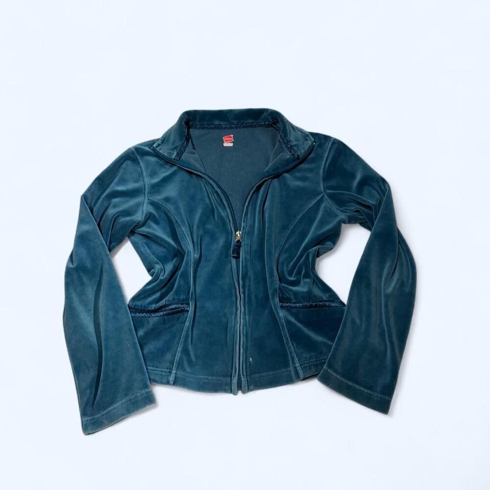 Hanes Women's Blue Velour Full Zip Sweater Jacket